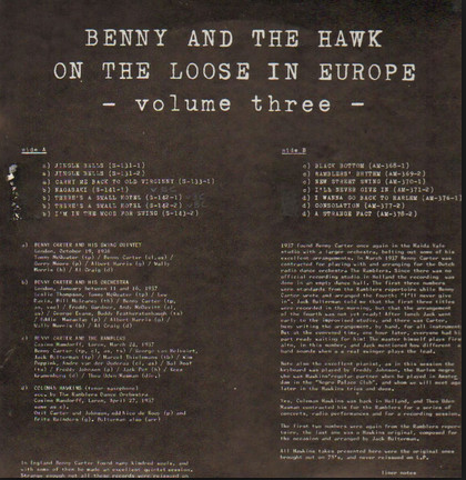 BENNY CARTER - Benny Carter And Coleman Hawkins ‎: Benny And The Hawk On The Loose In Europe Vol. 3 cover 