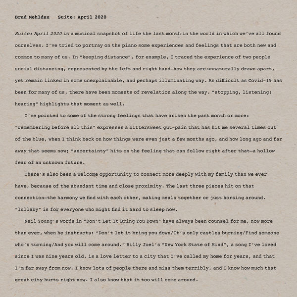 BRAD MEHLDAU - Suite : April 2020 cover 