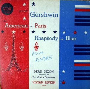 GEORGE GERSHWIN - George Gershwin, Dean Dixon Conducting The Pro Musica Orchestra, Vivian Rivkin ‎– An Americain In Paris / Rhapsody In Blue cover 