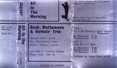 GORDON BECK - Gordon Beck, Ron Mathewson, Daniel Humair : All In The Morning (aka Jazz Trio) cover 