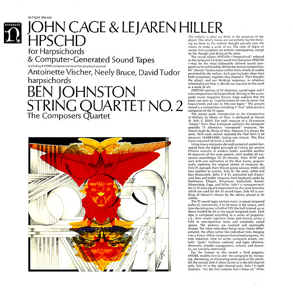 JOHN CAGE - John Cage & Lejaren Hiller / Ben Johnston ‎: HPSCHD / String Quartet No. 2 cover 