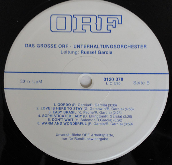 RUSS GARCIA - Das Große ORF Unterhaltungsorchester ; Leitung Russel Garcia : ORF Arbeitsplatte U O 3/80 cover 