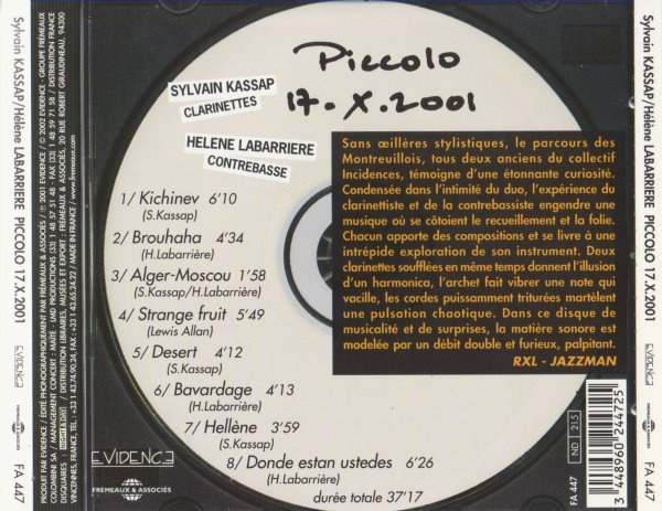 SYLVAIN KASSAP - S. Kassap , H. Labarriere : Piccolo 17.X.2001 cover 