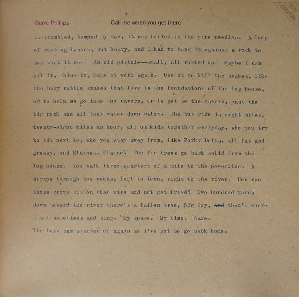 BARRE PHILLIPS - Call Me When You Get There cover 