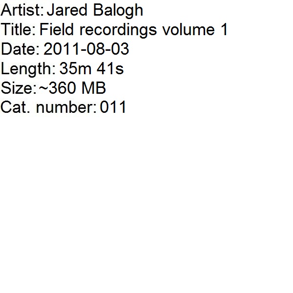 JARED C. BALOGH - Field Recordings Volume 1 cover 