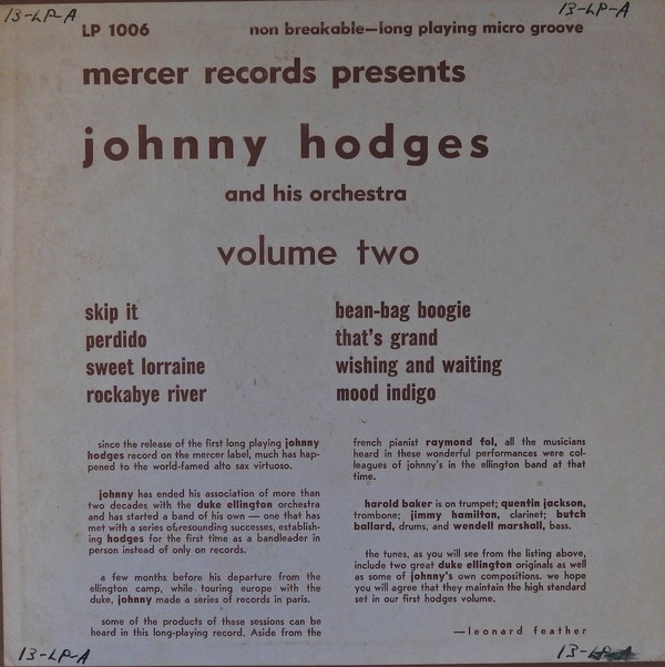JOHNNY HODGES - Volume Two cover 