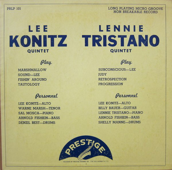 LEE KONITZ - Lee Konitz Quintet / Lennie Tristano Quintet cover 