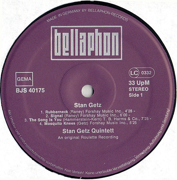 STAN GETZ - Stan Getz (An Original Roulette Recording) cover 