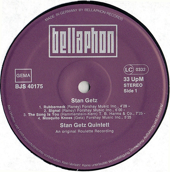 STAN GETZ - Stan Getz (An Original Roulette Recording) cover 