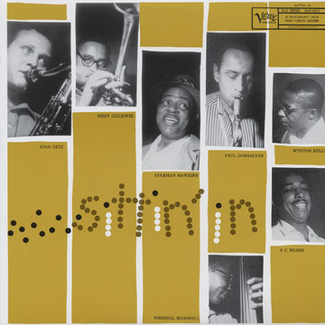 STAN GETZ - Stan Getz, Dizzy Gillespie, Coleman Hawkins, Paul Gonsalves, Wynton Kelly, J.C. Heard, Wendell Marshall ‎: Sittin' In cover 